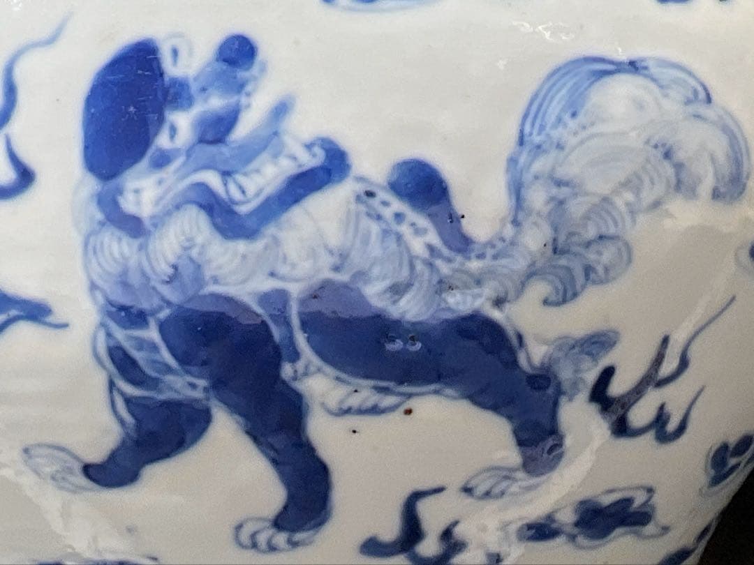 中国清時代 新渡青花雲龍図 水指 木箱付直径20㎝