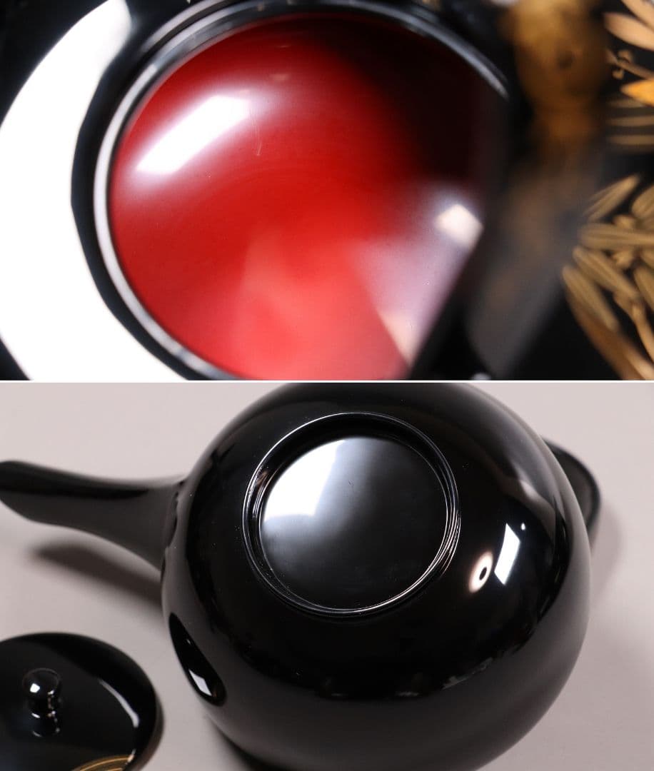 能登輪島塗 柴田屋造 花の丸蒔絵 屠蘇器 共箱 木製漆器 盃 銚子【MA271】