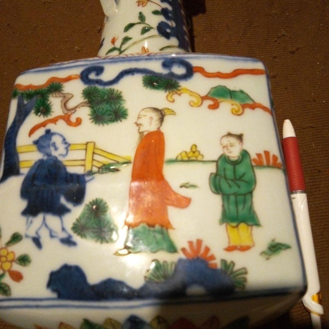 中国陶磁器　万歴赤絵　面取り壺