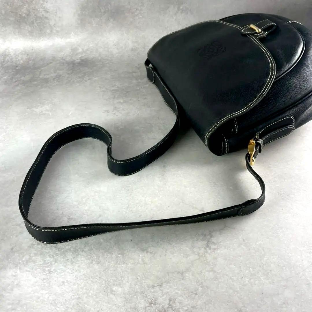 【美品】LOEWE ロエベ ショルダーバッグ アナグラム 1846 レザー 黒