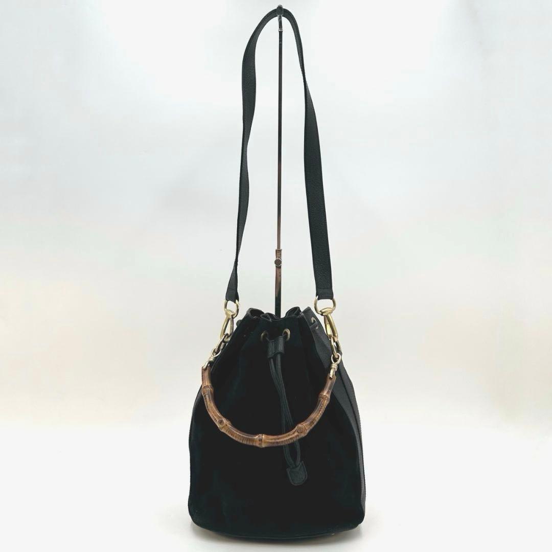 GUCCI グッチ バンブー 巾着 2way ハンドバッグ ショルダーバッグ 黒