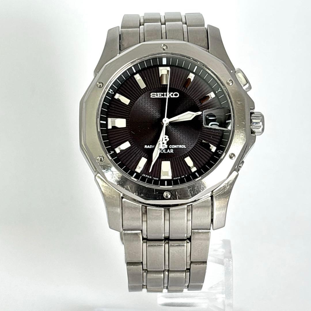稼働 SEIKO ブライツ メンズ腕時計 ソーラー 電波 チタニウム デイト