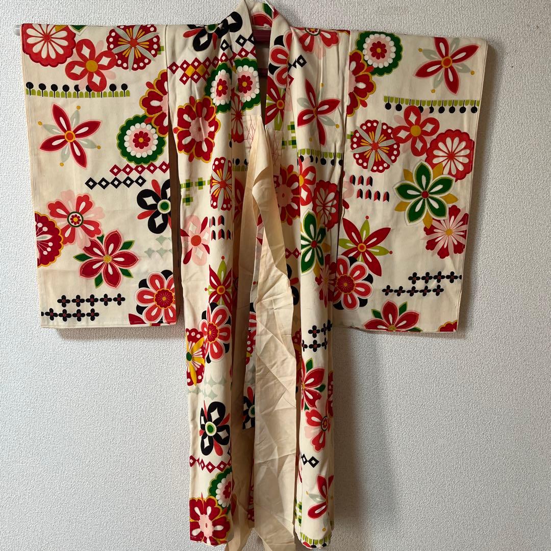 七五三　3歳　アンティーク　正絹　アイボリー