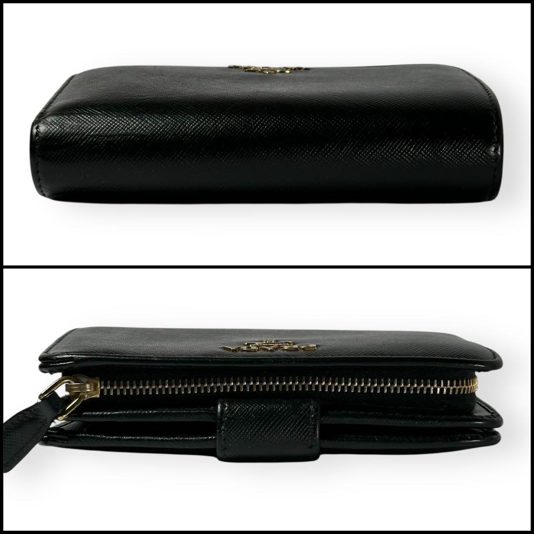 プラダ 二つ折り財布 L字ジップ サフィアーノ ゴールドロゴ ブラック 黒