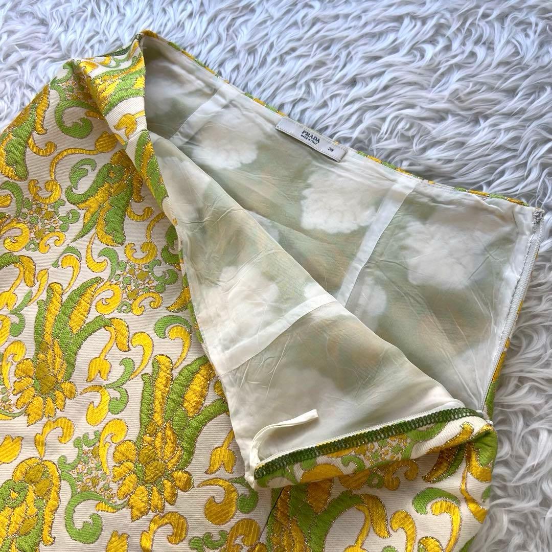 プラダ PRADA レディース 総柄刺繍 膝丈 シルク混 スカート