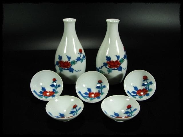 人間国宝 今泉 今右衛門 13代 錦牡丹絵 酒器 徳利 盃 未