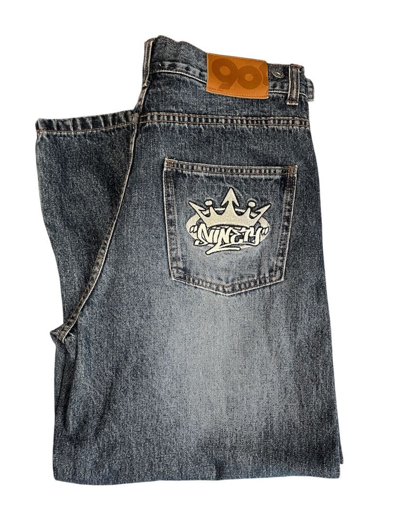 9090 king logo slub denim buggy pants