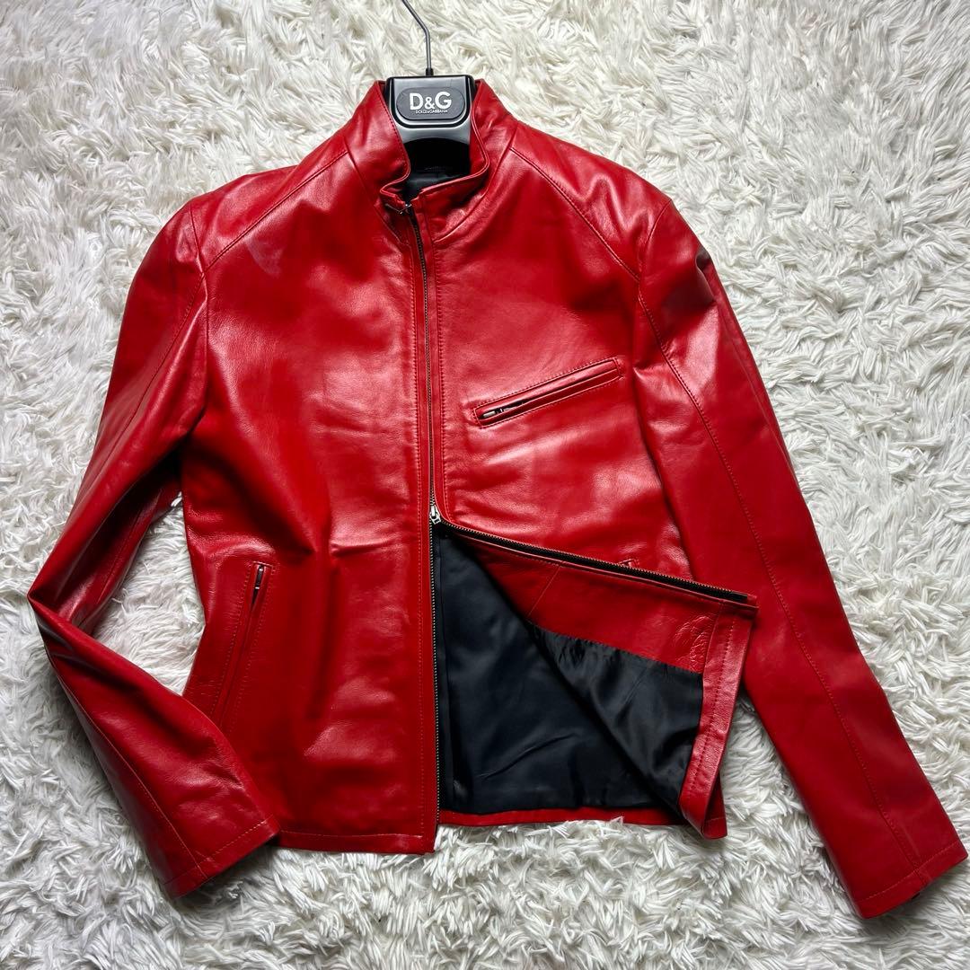 希少色✨】SCHAFFEN 羊革 シングルライダース 赤 ラムレザー M