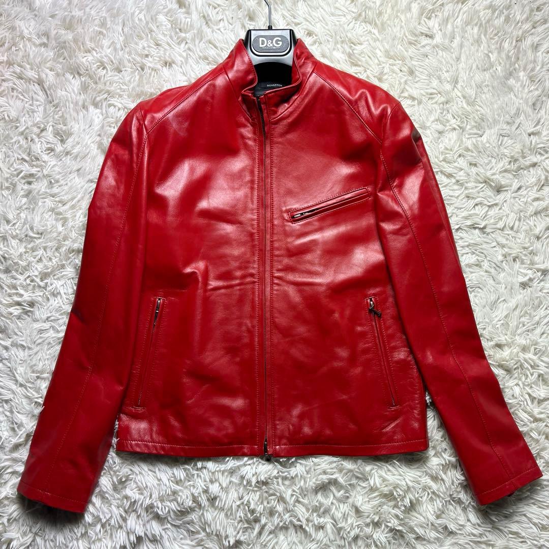 希少色✨】SCHAFFEN 羊革 シングルライダース 赤 ラムレザー M