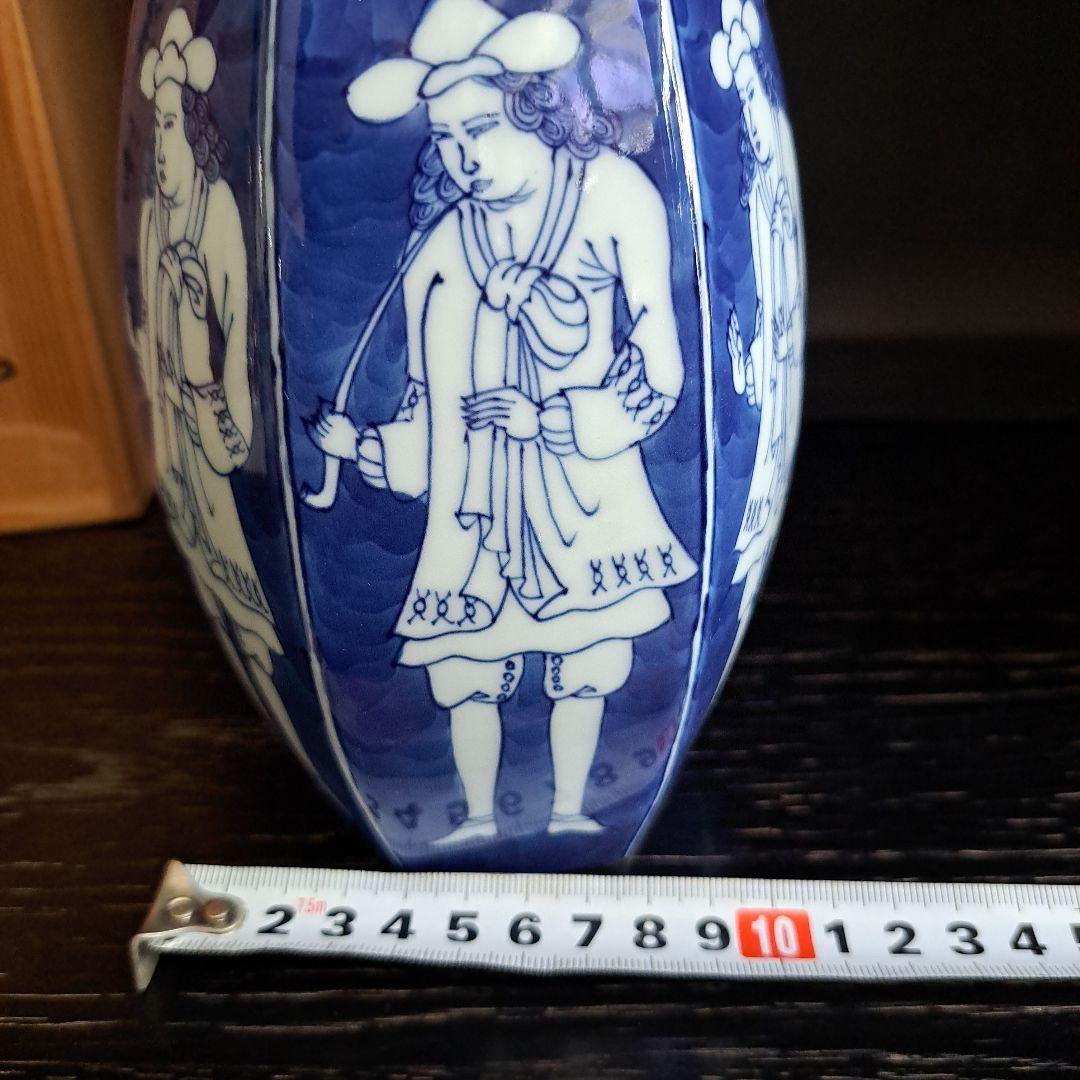 館林源右衛門　古伊万里　紅毛人物絵　オランダ人　洋酒瓶　六角瓶　共箱入