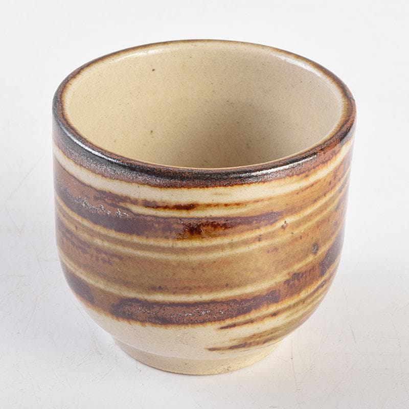 人間国宝　濱田庄司作　柿釉刷毛目　酒盃　銘「瑞気」　共布共箱　M　R9149