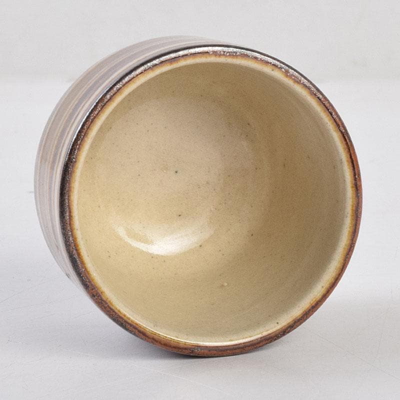 人間国宝　濱田庄司作　柿釉刷毛目　酒盃　銘「瑞気」　共布共箱　M　R9149