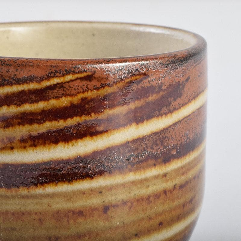 人間国宝　濱田庄司作　柿釉刷毛目　酒盃　銘「瑞気」　共布共箱　M　R9149