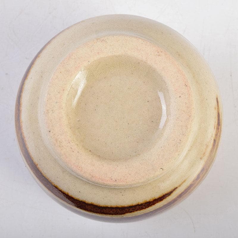 人間国宝　濱田庄司作　柿釉刷毛目　酒盃　銘「瑞気」　共布共箱　M　R9149