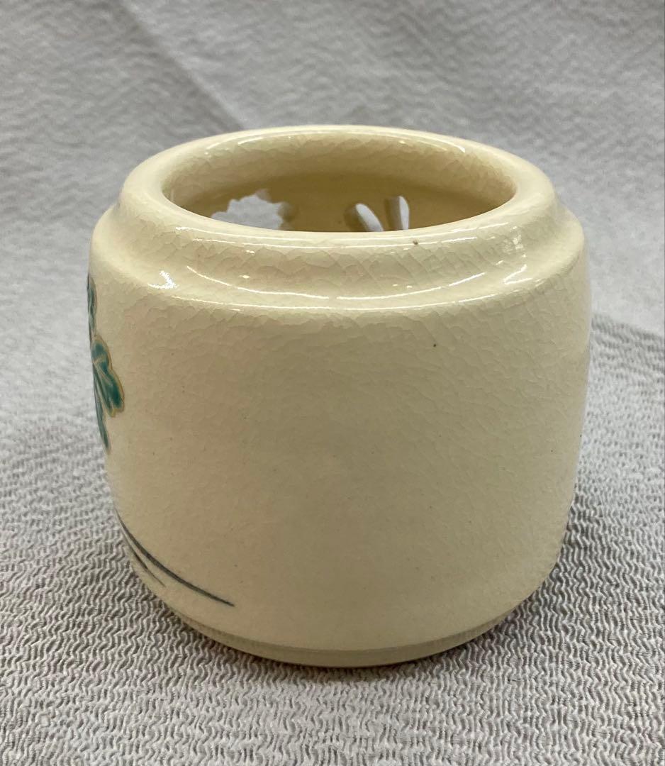 B342s 「色絵菊水透し蓋置」真葛香斎作 共布共箱 十水五石 京焼 茶道具