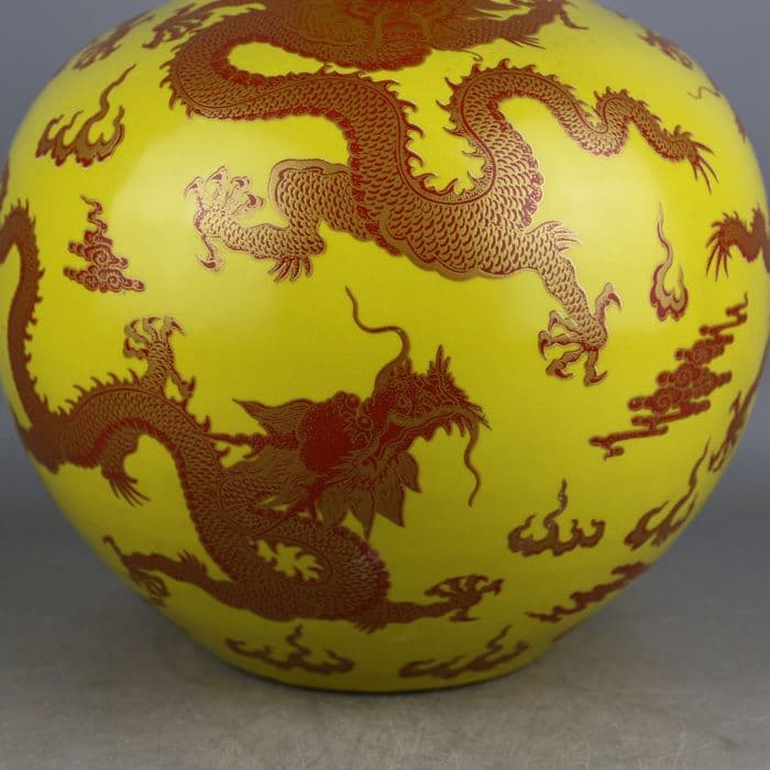 中国美術  パステル蒔絵五龍紋天球瓶  景徳鎮  装飾品 現代工芸品美術品 置物