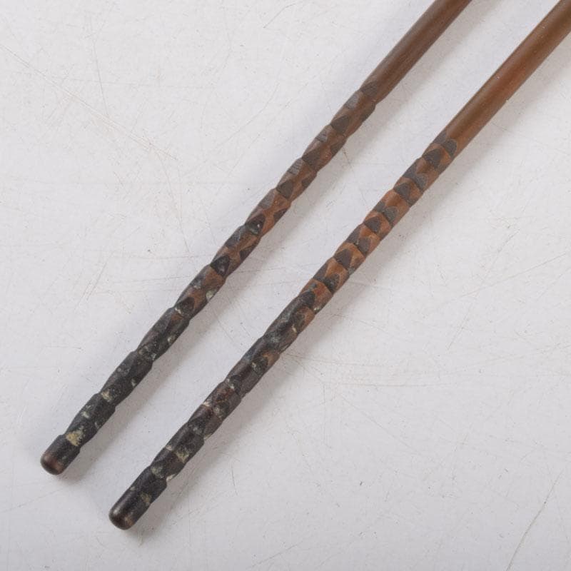 茶道具 御釜師 山口浄雄作 銅製 能斎好 渦頭火箸 共箱 V