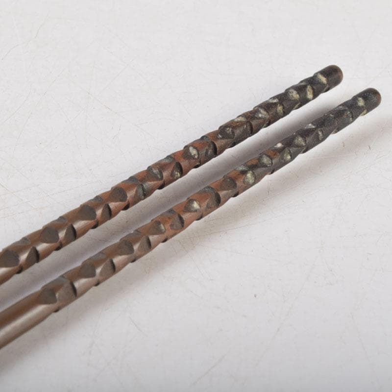 茶道具 御釜師 山口浄雄作 銅製 能斎好 渦頭火箸 共箱 V