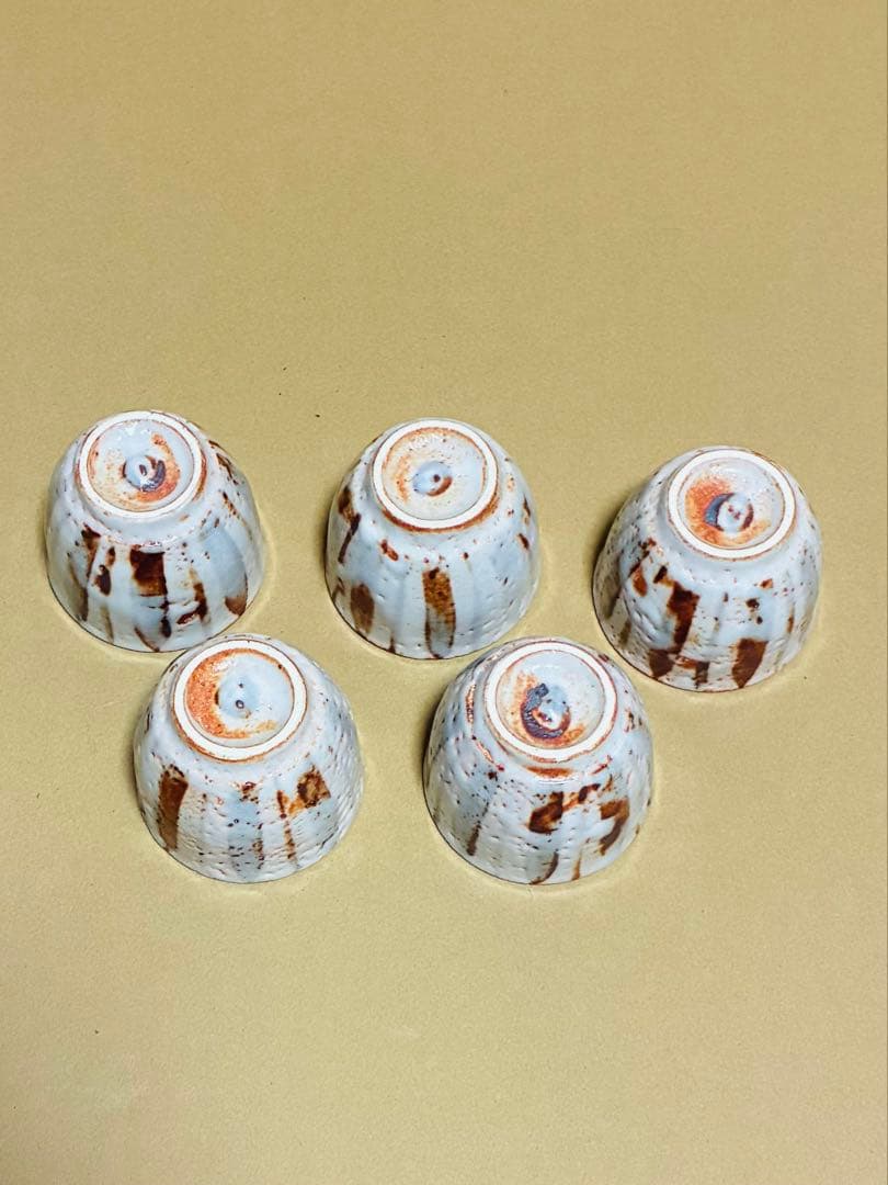 新品】美濃焼 志野焼 人間国宝 安藤日出武氏 陶器 湯呑み 5個