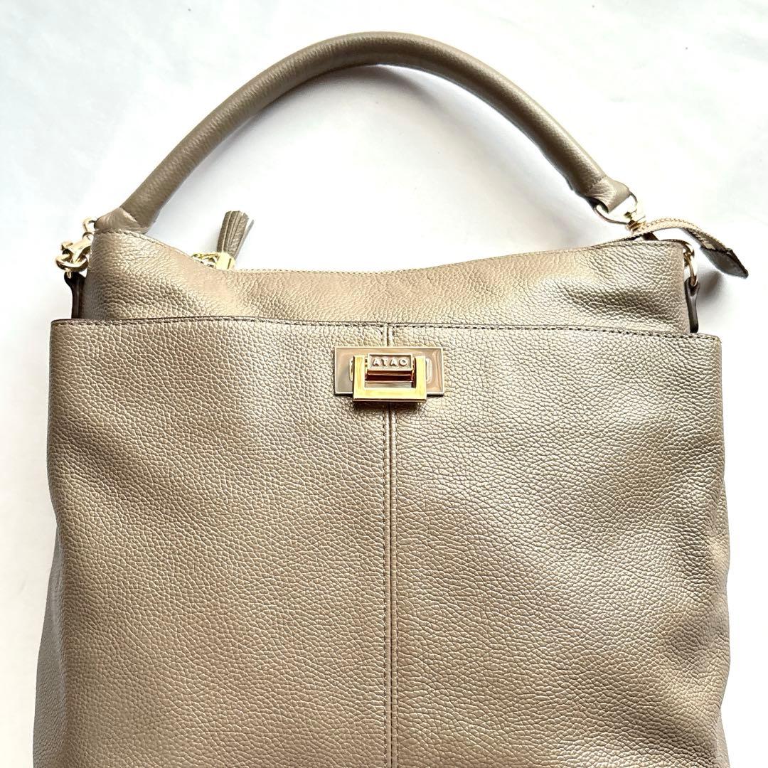 【美品】ATAO アタオ ニューウィークエンド バッグ トープ 牛革 レザー