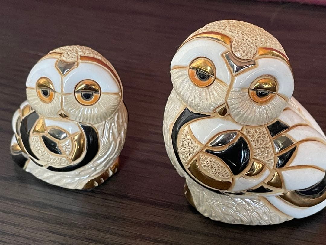 De Rosa デ・ローザ 高級 陶器 フィギュリン 置物 フクロウ セット