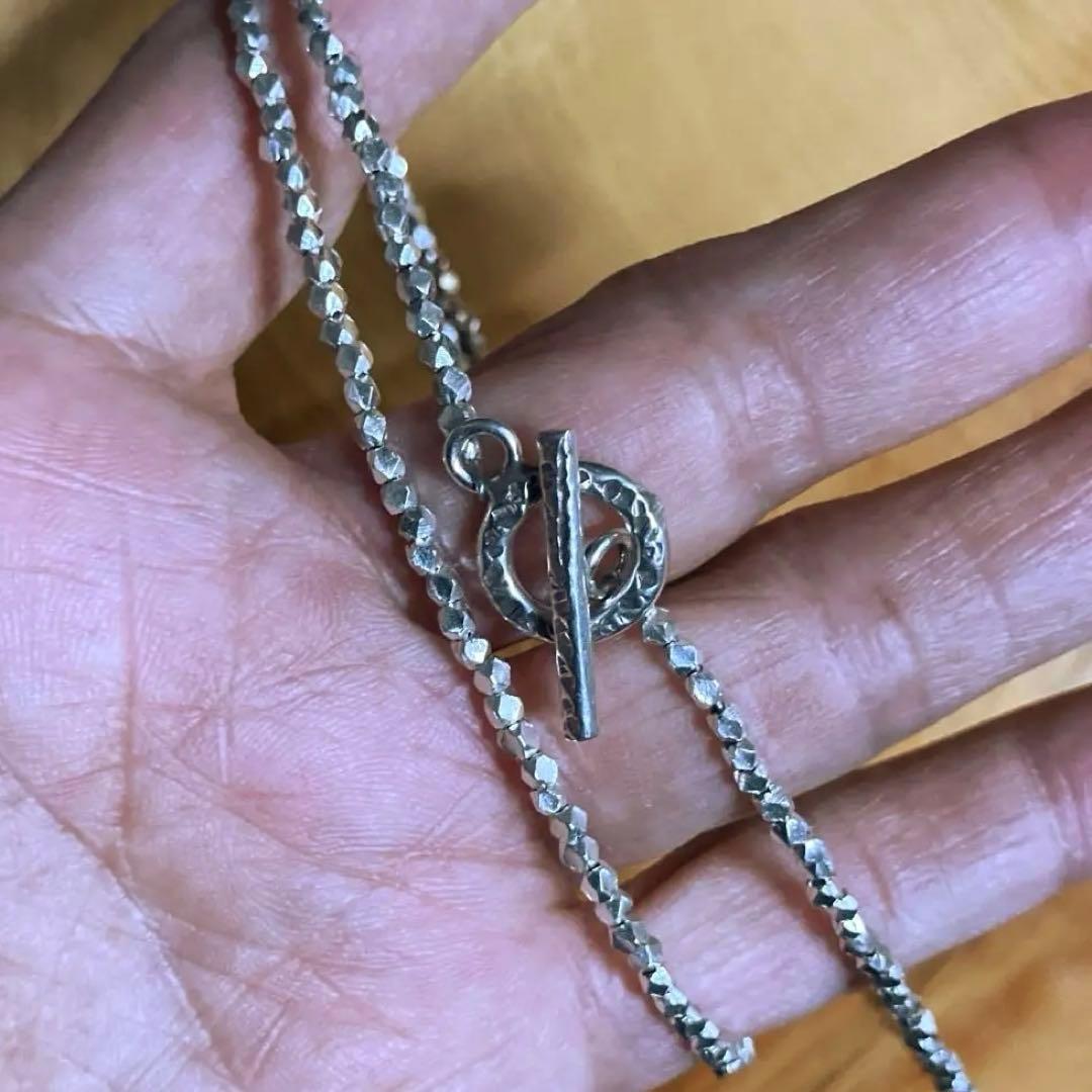 カレンシルバー ソリッドビーズ ランダムカット ロングネックレス 60cm