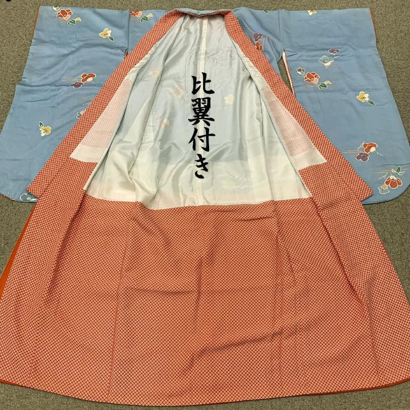 511ag78□七五三 七歳 女児 着物&袋帯 金彩 梅 水色□状態良好