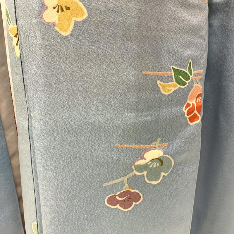 511ag78□七五三 七歳 女児 着物&袋帯 金彩 梅 水色□状態良好