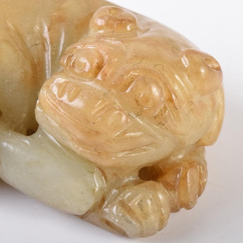 中国 玉石彫刻 神獣 根付 紙鎮 置物 C 8663E 紙 鎮