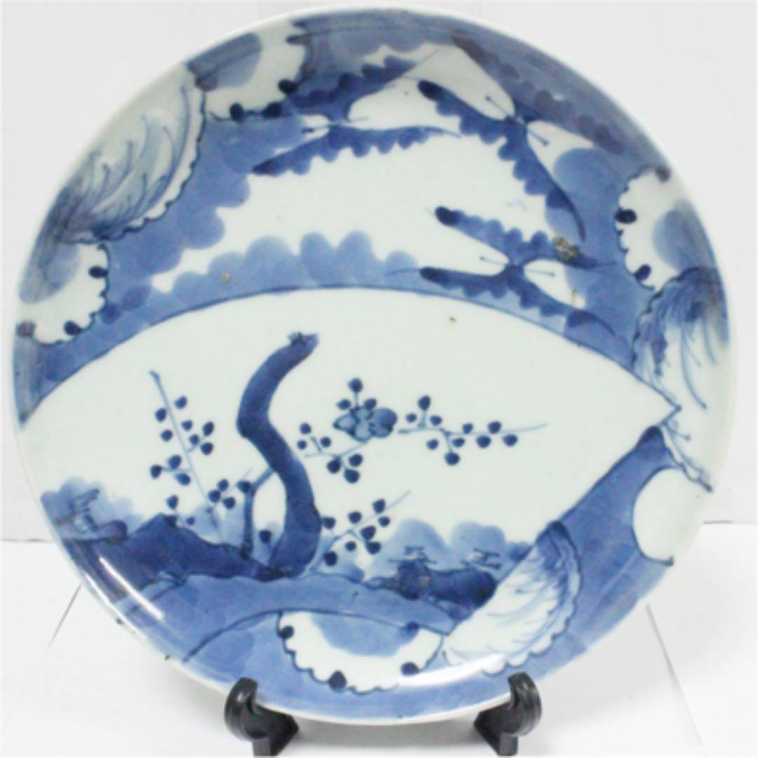 染付扇梅文皿 江戸前期 古伊万里