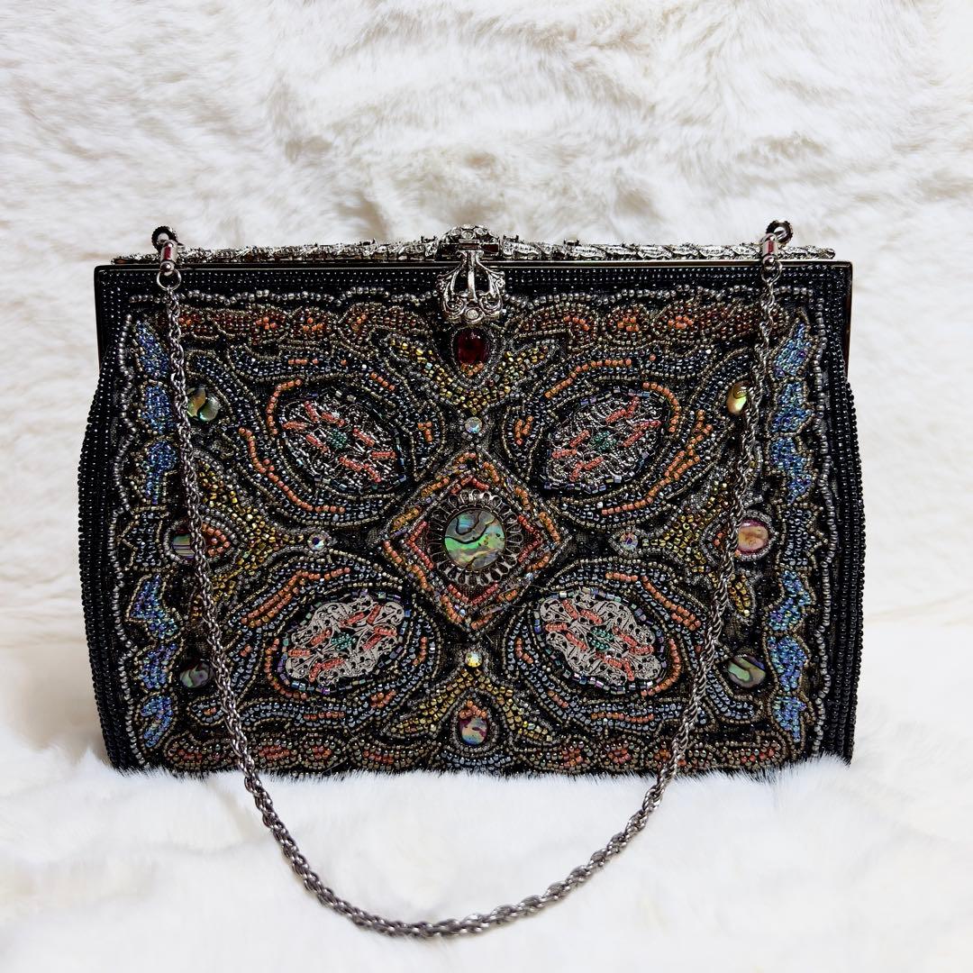 【新品】東京イギン ビーズバッグ ハンドバッグ 総ビーズ刺繍 希少 パーティー