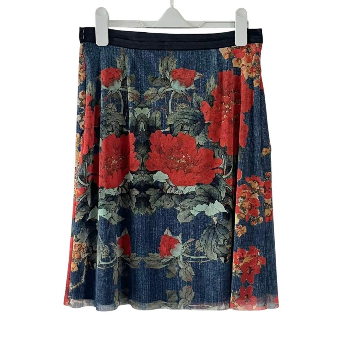 00s VIVIENNE TAM 花柄 パワーネット スカート 朱 モード コア