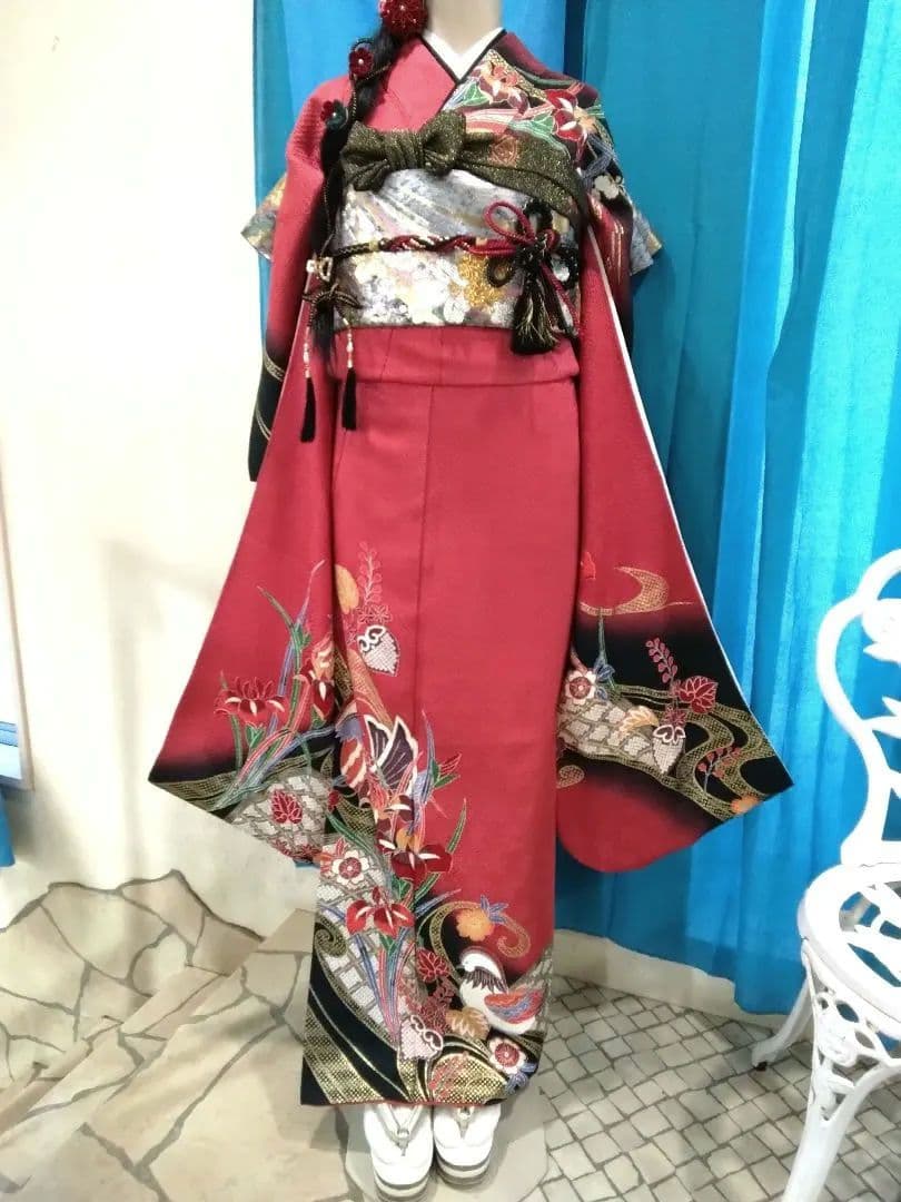 振袖フルセット、鈴乃屋振袖成人式、重ね衿帯揚げ帯締め、西陣袋帯