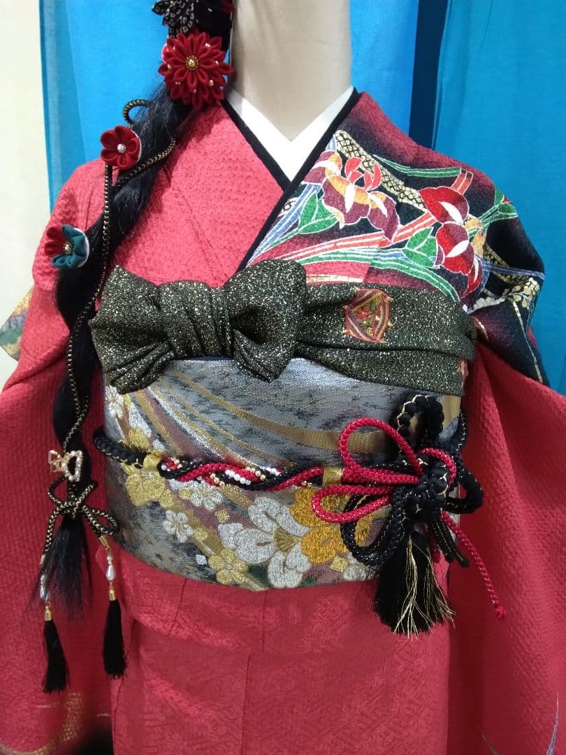 振袖フルセット、鈴乃屋振袖成人式、重ね衿帯揚げ帯締め、西陣袋帯