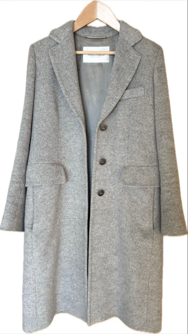 【Max Mara】グレー チェスターコート（小さな虫食い有り） レジナ] ピュア ヴァージンウール ダブルブレスト コート, dark grey