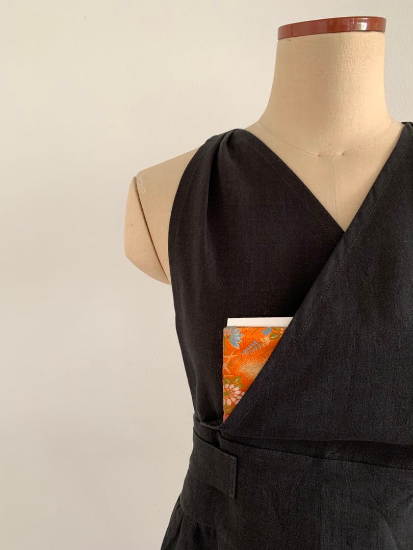 稽古着エプロン　フレンチリネン　Noir 7-13号