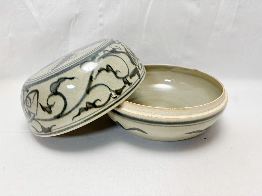 未使用 茶道具 清虚窯 平山秀 山女魚紋 喰籠 菓子鉢