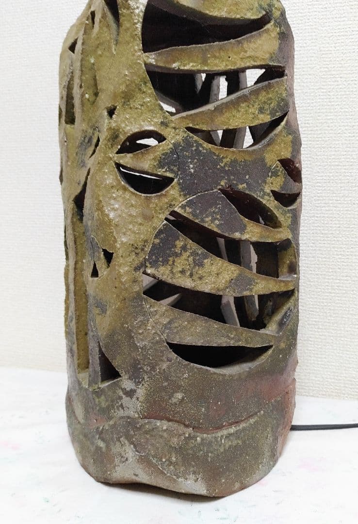 ◇陶芸美術　今野春雄 備前焼 ランプシェード オブジェ 40cm高