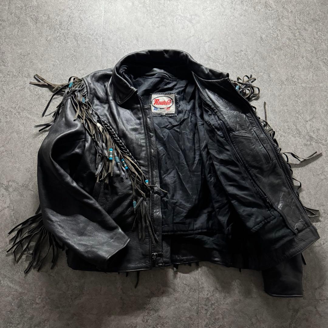 希少】ライダースジャケット L フリンジ ギミック ペイント コンチョ