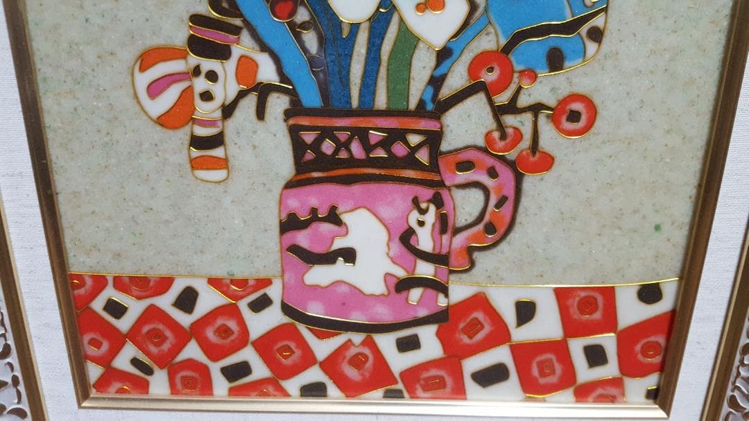 未使用】マーブルアート 「 花 Ⅰ 」 F6 額装品