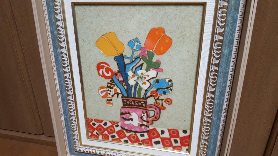 未使用】マーブルアート 「 花 Ⅰ 」 F6 額装品