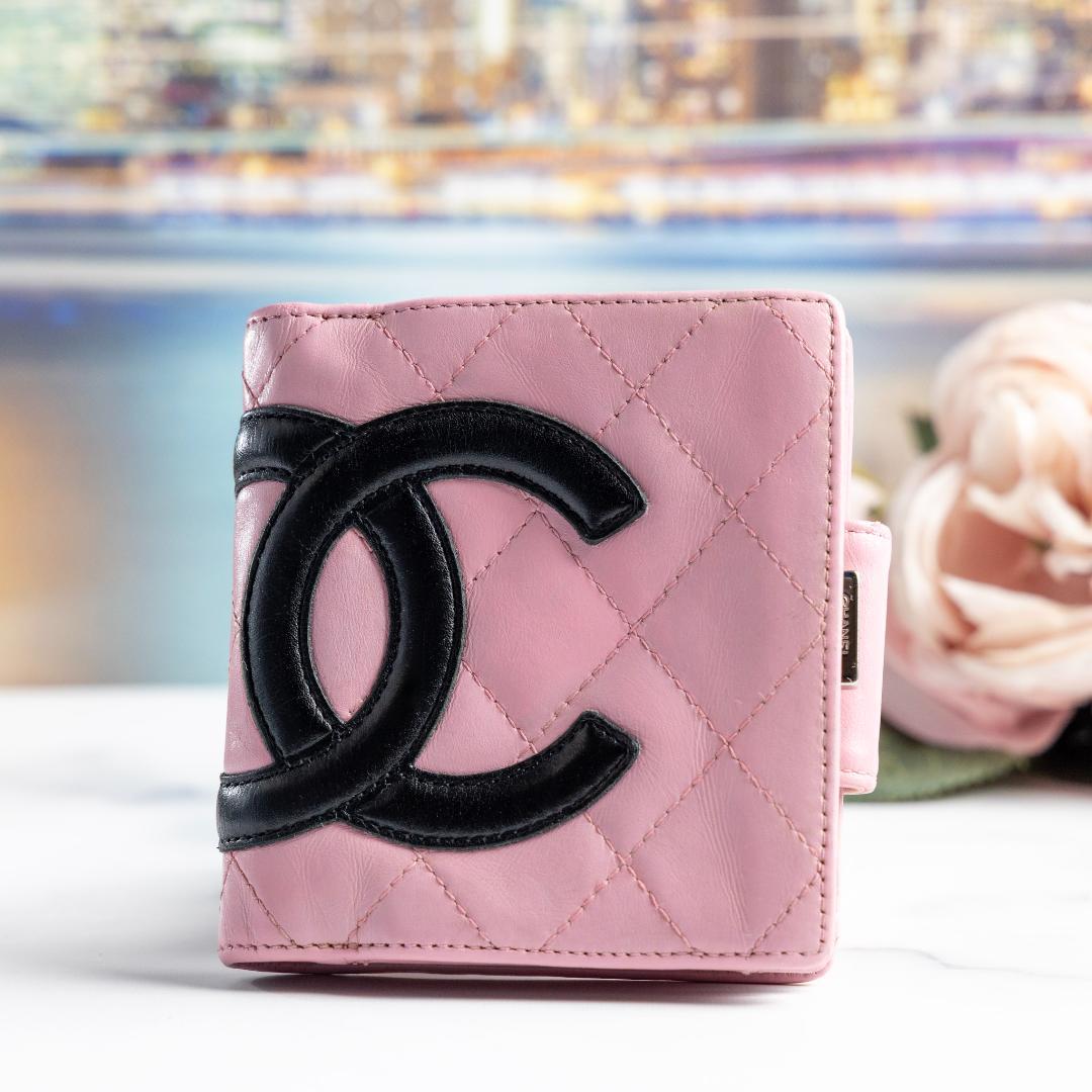 超美品】 CHANEL シャネル 二つ折り 財布 カンボンライン ピンク