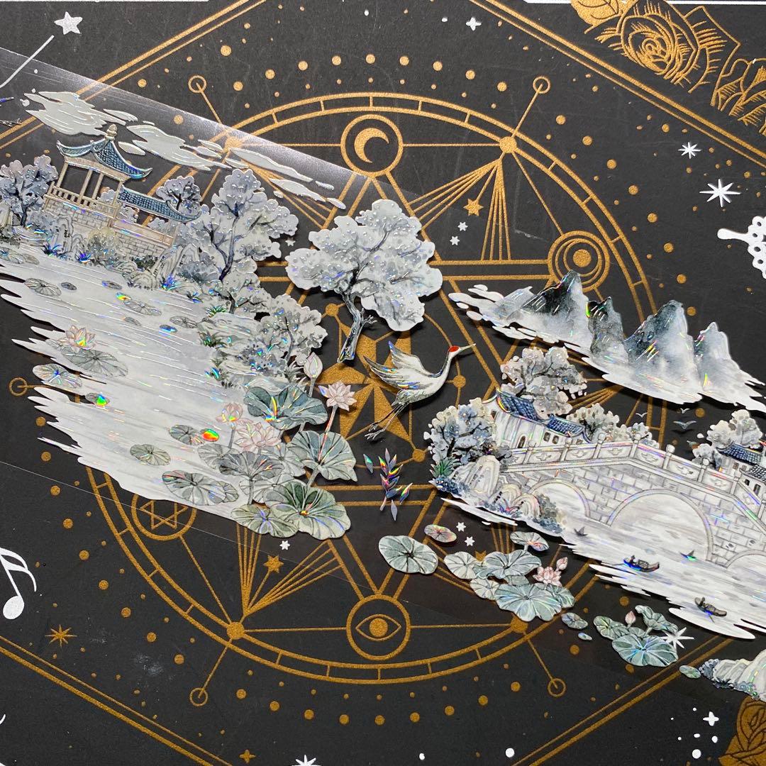 9244】海外 中古巻 貝殻光マスキングテープ 古風 自然風景 背景装飾系