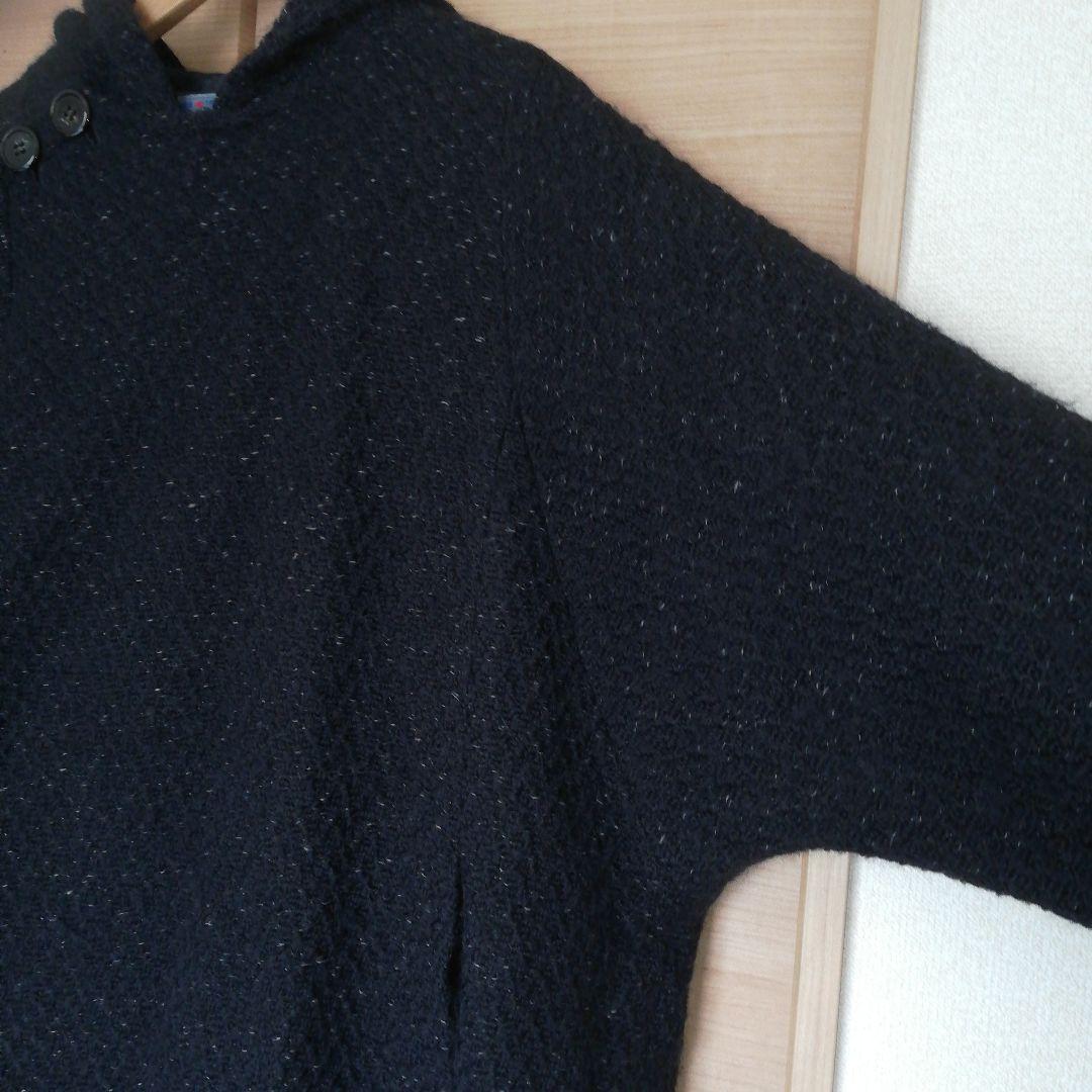 名作 日本製【ハリラン BLUEBLUE】ウール100%ラップマントコート 紺