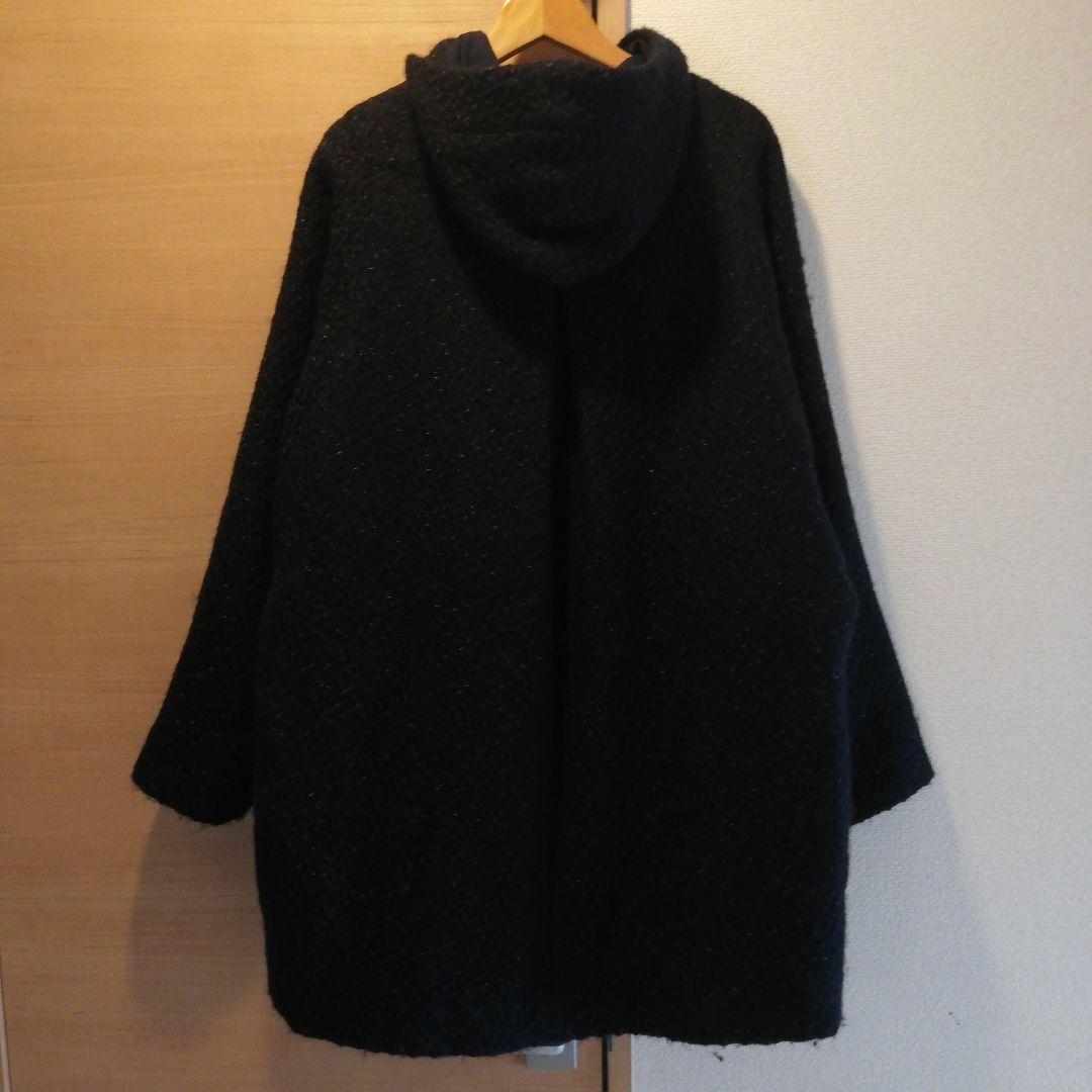 名作 日本製【ハリラン BLUEBLUE】ウール100%ラップマントコート 紺