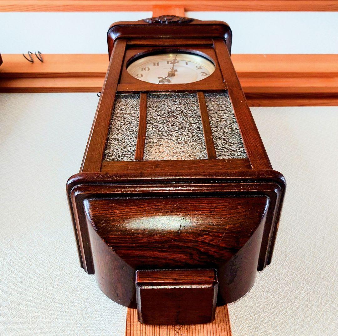 〈完動・美品〉菱Y・N印　大正浪漫ダイヤ硝子 スリゲル宮型ゼンマイ振り子時計