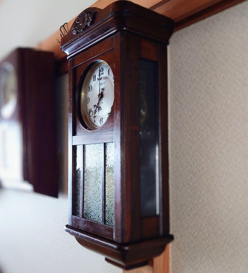 〈完動・美品〉菱Y・N印　大正浪漫ダイヤ硝子 スリゲル宮型ゼンマイ振り子時計