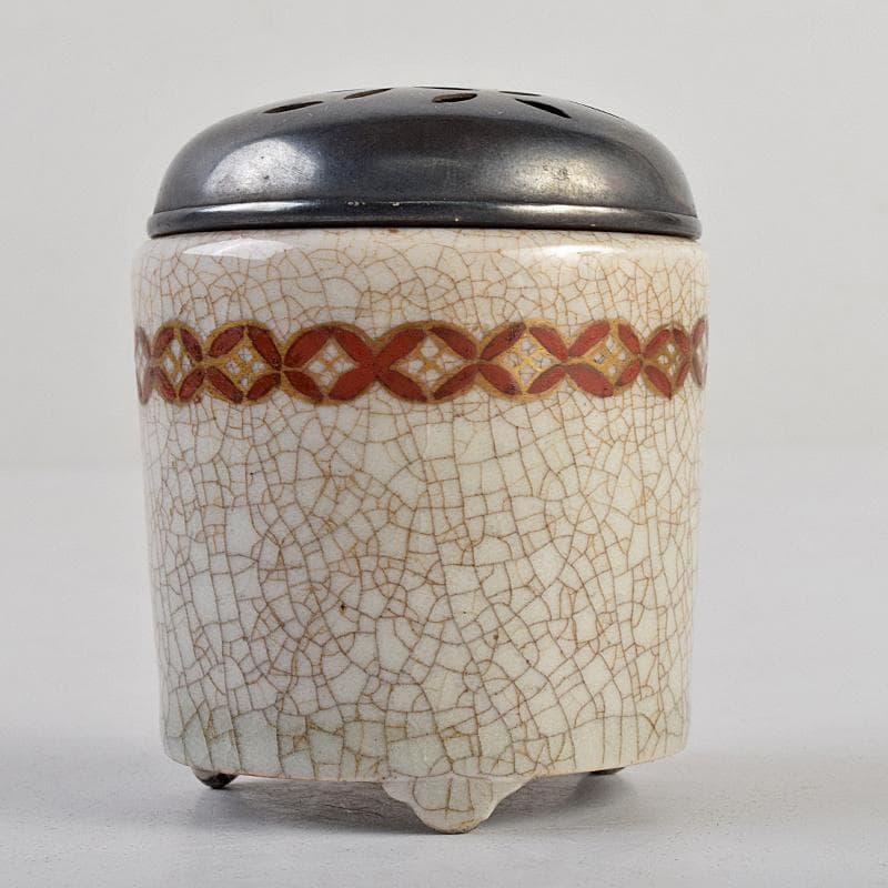 茶道具　野々村仁清作　色絵金彩　銀火屋約18g　香炉　時代箱　M　R9105