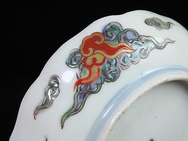 古伊万里　色絵　傘美人に筍掘りの図　４寸皿　５枚　A697AS-BZq