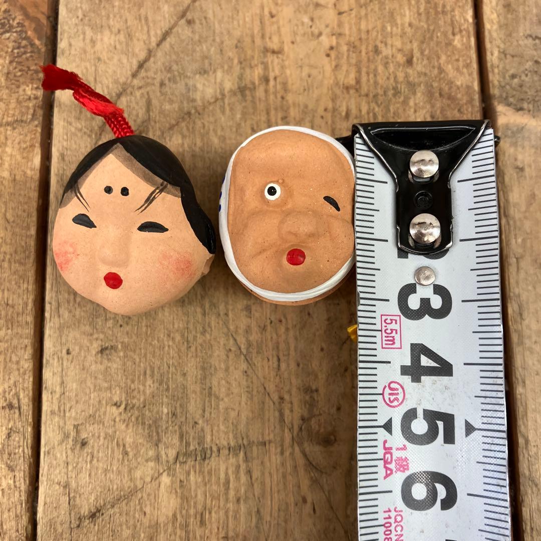 昭和レトロ 陶器製 焼物 おたふく ひょっとこ 鈴 土鈴 ストラップ 雑貨